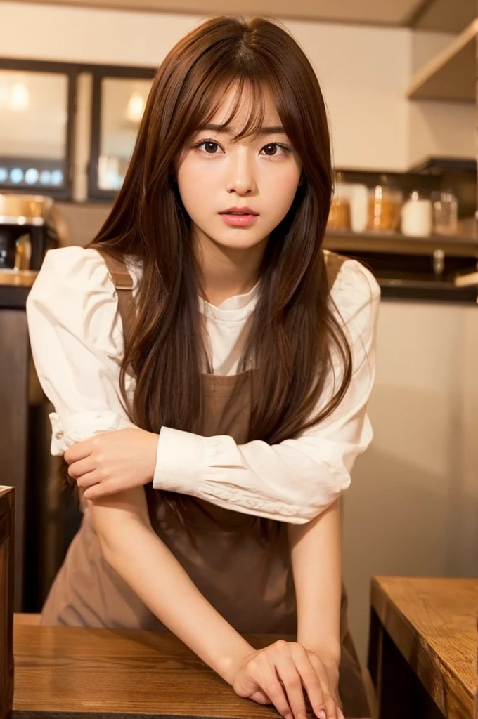 Cafe,One Japanese girl,Brown Hair,Baby Face