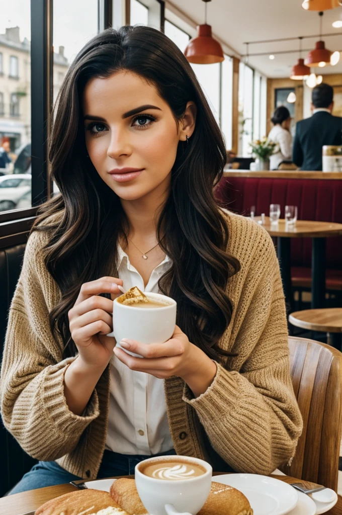 As a photo of Lana Roades eating in a cafe