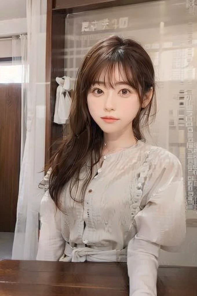 Cafe,One Japanese girl,Brown Hair,Baby Face