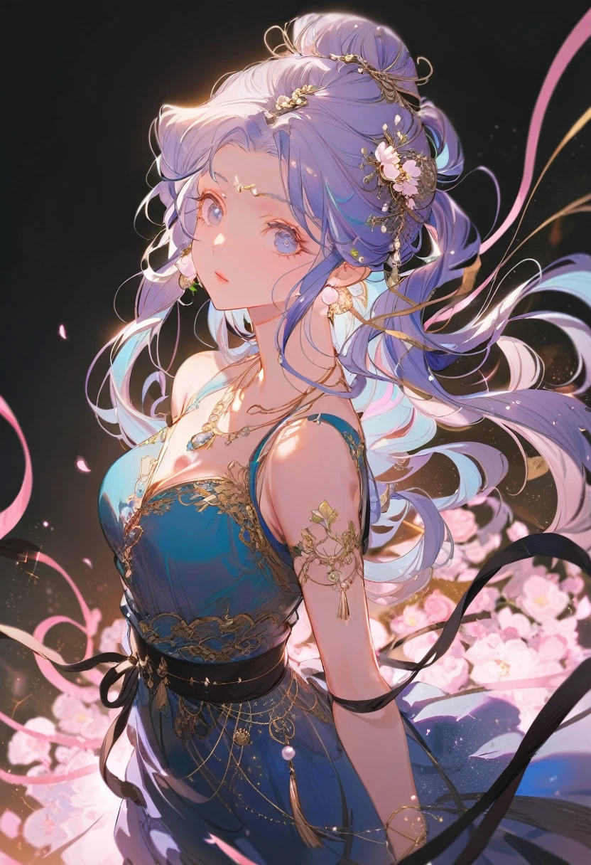 best quality, proficient, Detailed hair, high resolution,necklace, Hair accessories, (Pretty Face), blue dress, Looking at the audience, Blue Hair, permanent, (Above the waist),Medusa