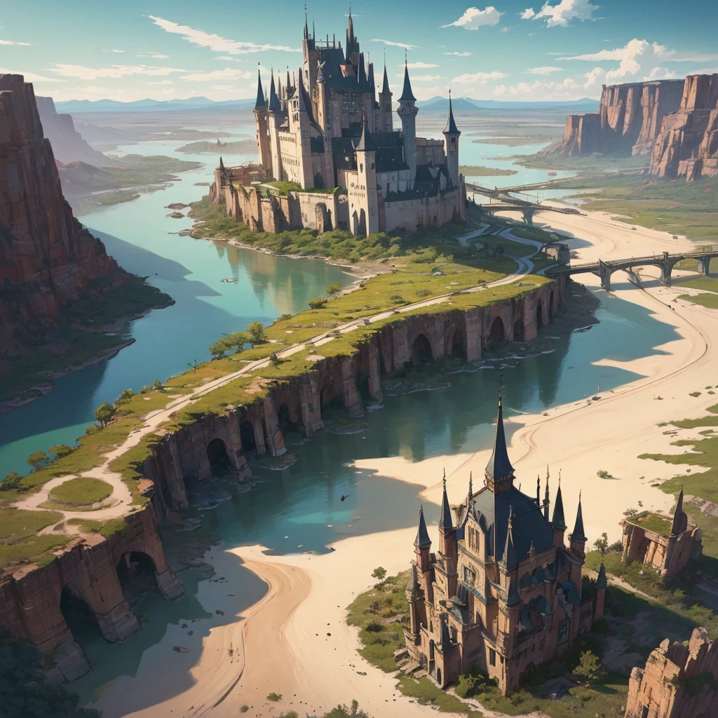 ((((No humans))))、Yellow sand in the sky,The background is a vast swamp,Rich colors,デジタルLandscape painting, Detailed Landscape — Width 672, Landscape painting, Environmental Design Illustration, Landscape painting 詳細, Poisonous Swamp Landscape, Concept Art, Highly detailed digital art in 4K, 4K Digital Painting, 4K Digital Painting, Amazing digital illustrations, Desert Background, デジタルペインティングConcept Art, Detailed digital painting, Inspired by Christophe Vaché、From above at an angle、Medieval castles and towns