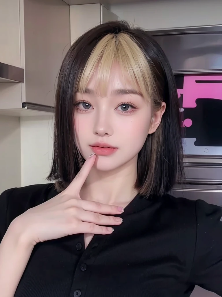 Blonde bangs short hair,Natural and beautiful hair,The background is simple and clean,