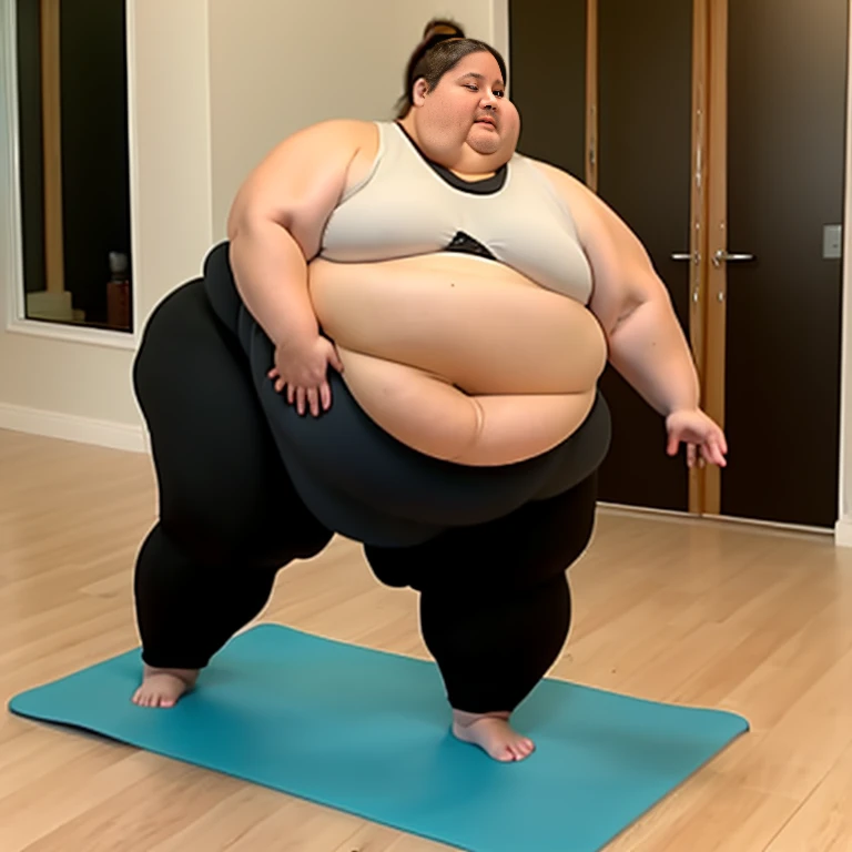 Extremely morbidly obese female yoga teacher