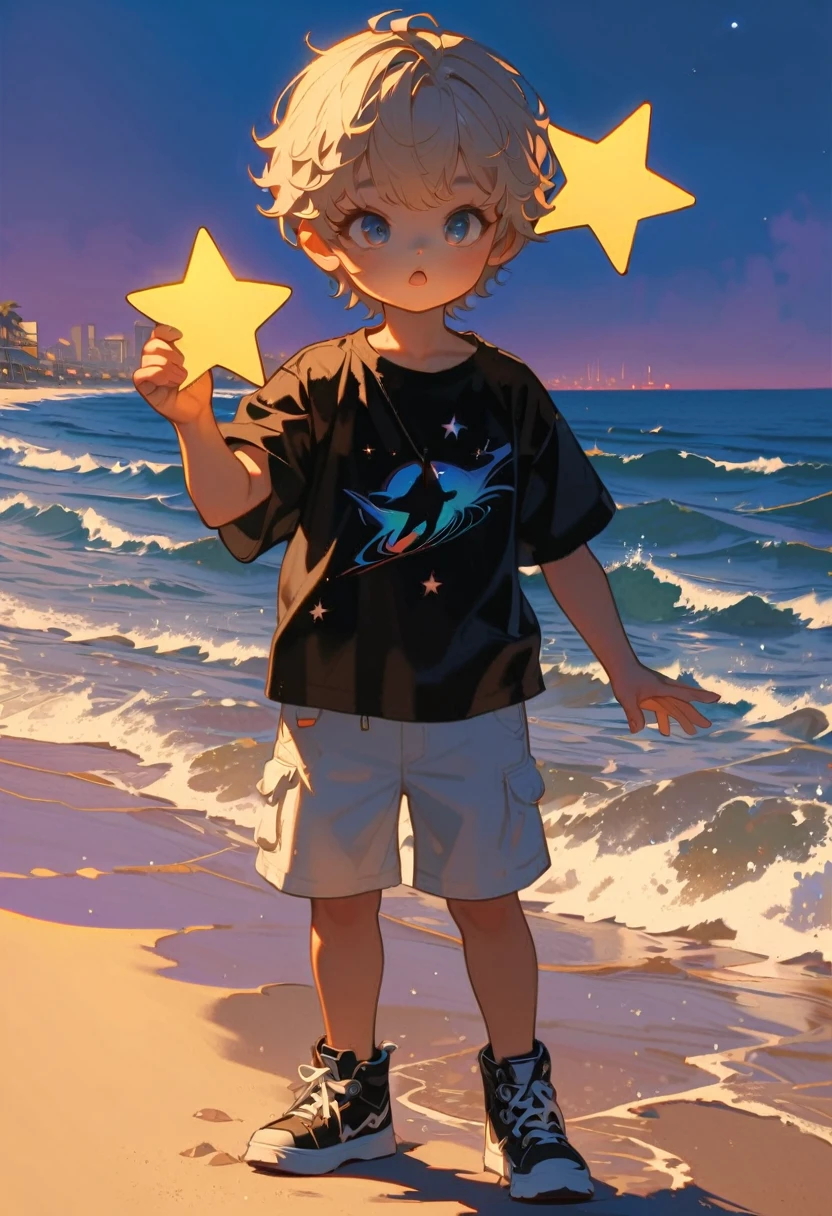 Style 9，1 ，Ocean，Ocean Beach，night，Hold many stars