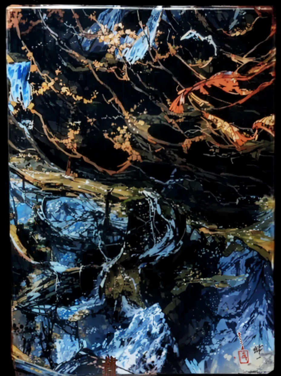 The picture is the scenery of Xian Ni Wuxia animation style。turbulent weather,terrain changes,The colors are distinct and blended,Clear changes in light and shadow,Silky smooth and delicate watercolor painting