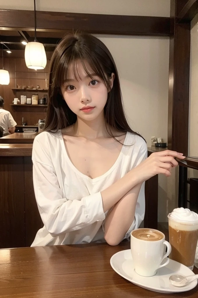 Cafe,One Japanese girl,Brown Hair