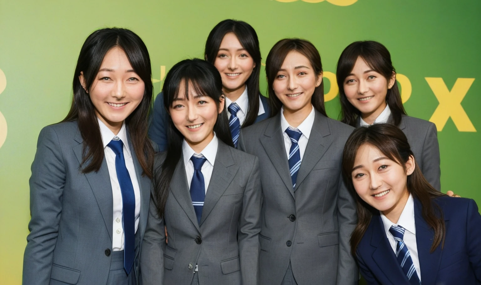 score_9, score_8_up, score_7_up, score_6_up, score_5_up, score_4_up,smiling woman in a suit and tie with long black hair, nanae kawahara, kimi takemura, aoi ogata, erika ikuta, chiho, nishimiya shouko, shiori teshirogi, harumi, marin kitagawa, maya takamura, hana yata, fujita goro, chiho ashima