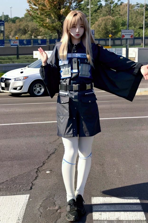 Cat、((Ragdoll))、Bipedal、Directing traffic at the intersection、Wearing a police uniform、((live-action))、((Full body photo))、
