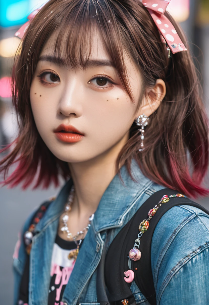 Japanese Harajuku fashionista, 24 mm, 4k textures, Soft movie lighting, Adobe Lightroom, Photography Lab, Human Development Report, complex, Very detailed, Clear focus, Soothing Tones, Crazy details, complex details, Ultra Detailed, Low contrast, Soft lighting, Exposure Blending