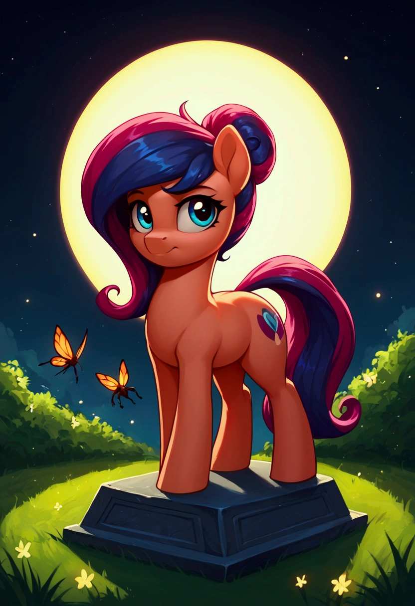 score_9,score_8_up,score_7_up,score_6_up, ((my little pony)), radiant lighting, vibrant colors, whimsical atmosphere, 8K, high resolution, highly detailed, masterpiece, (stern look), big butt, on the tombstone, ((pony body)), (((Marinette Dupain-Cheng from Lady Bug:1.1)))