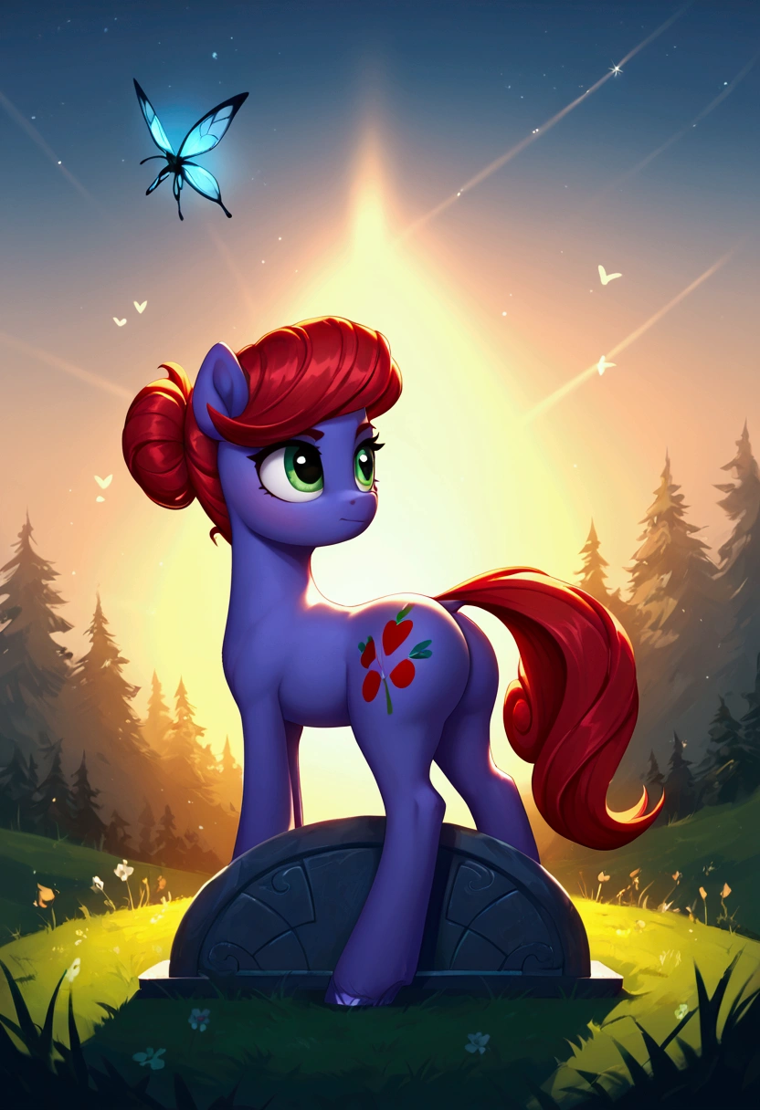 score_9,score_8_up,score_7_up,score_6_up, ((my little pony)), radiant lighting, vibrant colors, whimsical atmosphere, 8K, high resolution, highly detailed, masterpiece, (stern look), big butt, on the tombstone, ((pony body)), (((Marinette from Lady Bug:1.1)))
