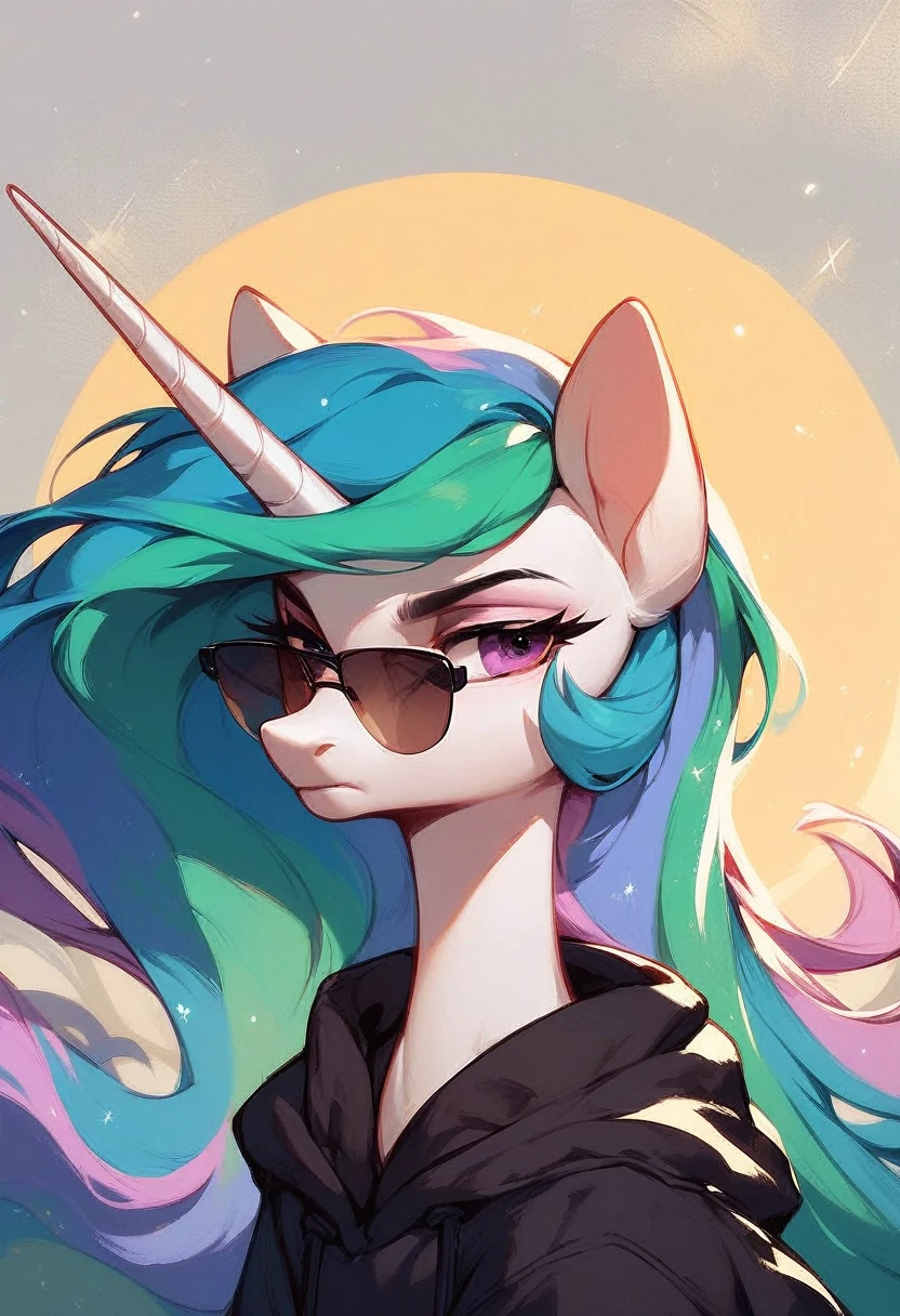 check_9, check_8_up, check_7_up, check_6_up, Serious female unicorn alicorn, Princess Celestia from my little pony, shown wearing a dark hoodie and tinted sunglasses, glowing in the sun.. Celestia&#39;s mane flows in a pastel-colored wavy pattern.., with shades of blue, Green, and pink merge into each other. She is looking at something off-screen with a dissatisfied expression on her face... The setting is an urban environment with multi-story buildings., Snow on the ground, and a clear winter day. In her outstretched magical aura, on the back is a smartphone with a snowflake logo, fabulous, ultra clarity, 4K, excellent quality, high detail, close-up, bare chest, , cum on face, sex oral dick oral, The human penis,  Zoophilia, cute sucks dick,  sucks gently, caresses with tongue, sperm dripping from mouth, balls dick, balls shaved, big dick, juicy dick, touches eggs with hands, plays with eggs,