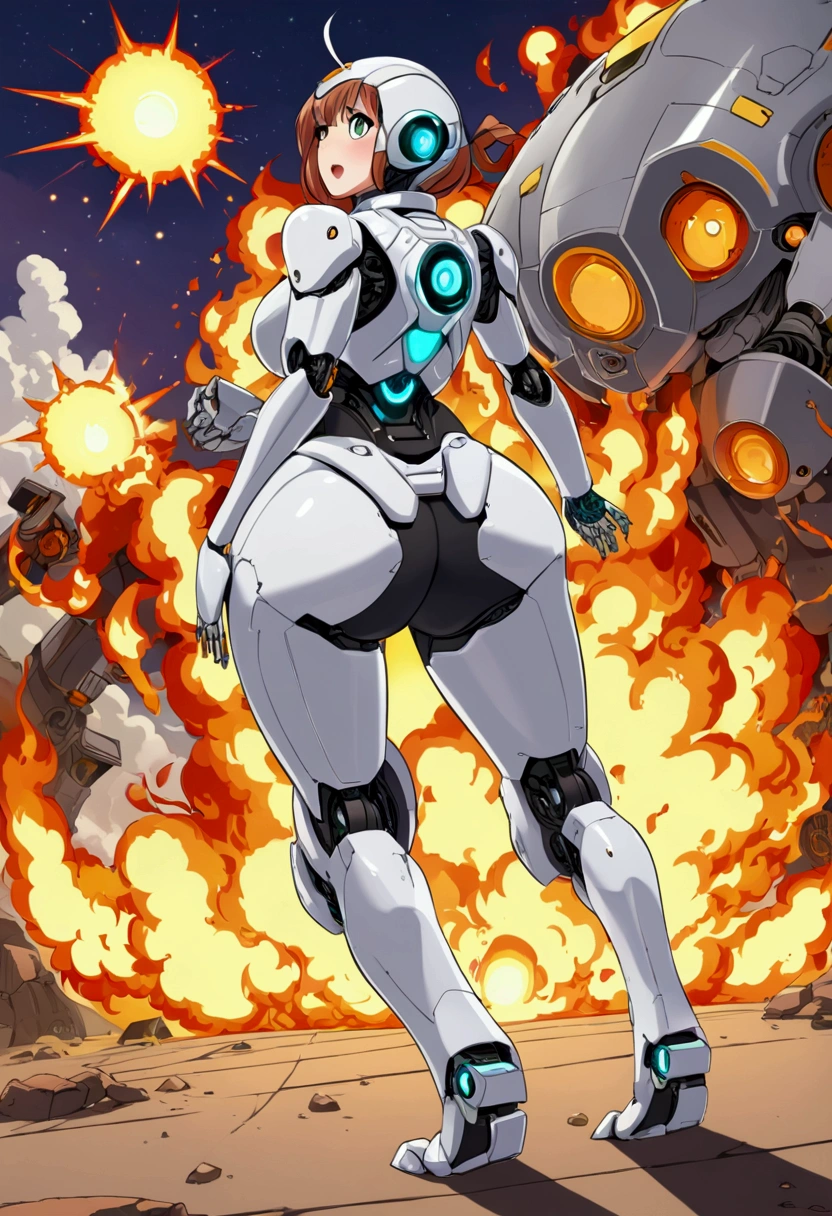robot girl, fart lazer, fart fire, butt