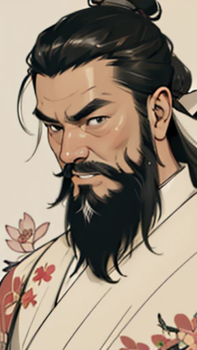 Monochrome,Oriental、(Ancient Chinese man in armor)、(ancient chinese hairstyle male)、As seen in the Romance of the Three Kingdoms々military commander、Highest quality、masterpiece、Ultra-high resolution、(Realistic:1.4)、Game Poster、Crisp and beautiful image quality、Long beard、Embroidered cloth wrapped around a topknot、whole body ,((Skin of color, ),(long heavy black beard):1.2), ( (Very detailed, bloom:1.5), (Highest quality, Concept Art, 4K), (analog:1.2), (high sharpness), (Detailed pupil:1.1), (Painting:1.1), (digital Painting:1.1), Detailed face and eyes, masterpiece, Highest quality, (Very detailed写真:1.1), 8K, photoRealistic, (Black Hair, Dynamic Short Hair), (PurerosFace_v1:0.2), [:(Detailed face:1.2):0.2], sharp, Realistic, Realistic Shadow, 