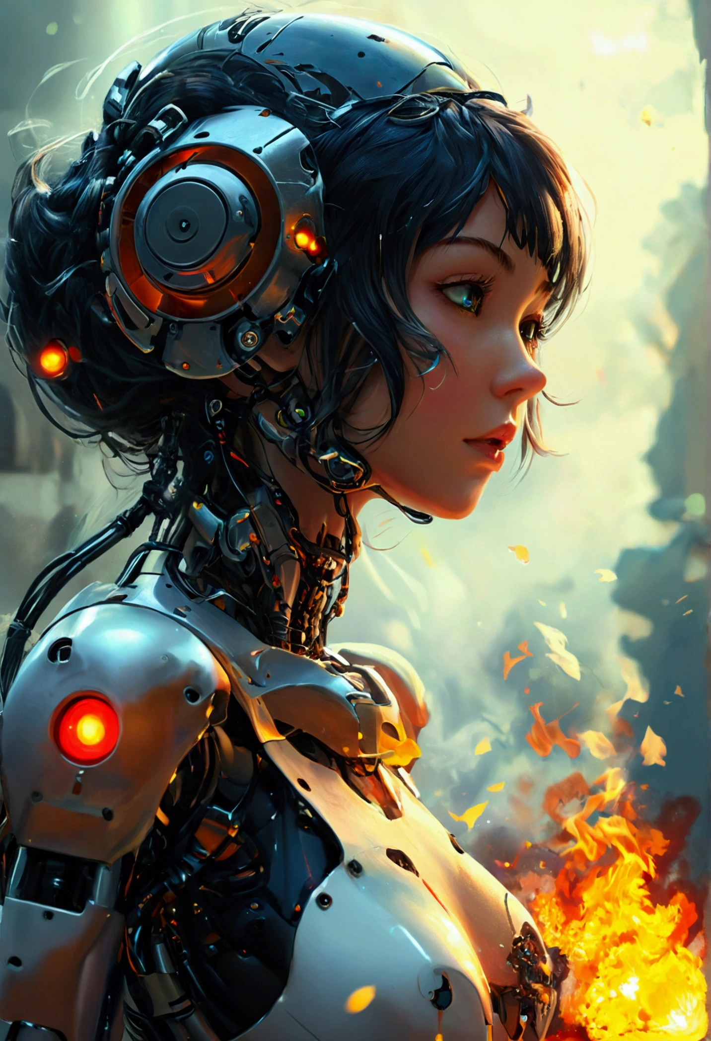 robot girl butt, fart lazer, fart fire