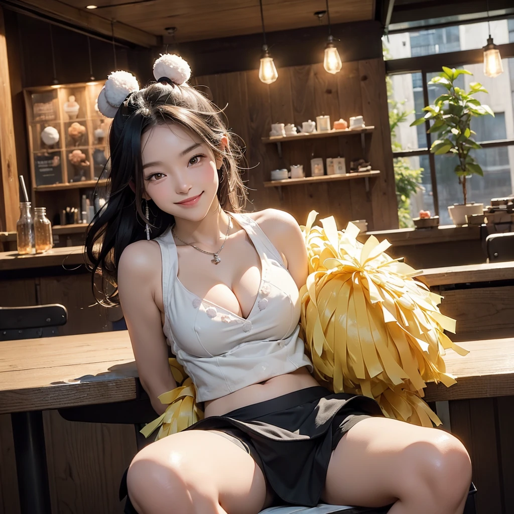 (((((((((Emphasize cleavage))))))))) ((((((((((Cheerleader, pom pom mini skirt, smile)))))))))) (((((((お洒落でcuteInside the Starbucks store))))))) 8K、RAW Photos、Highest quality、Super detailed、Super Resolution、Ultra HD、8K壁紙、Amazing details ((((((tennis racket)))))) (((((((Inside the Starbucks store)))))))、 ((((((Sit down and eat cake、Drink Starbucks coffee、smile))))))、((Heart Necklace)) Modern and sleek design：Interior design using natural materials、Many of the designs are warm and made using wood and metal.。 Large windows：自然光をたっぷり取り入れるためのLarge windowsがあり、Providing a bright and open space。 Green Interior：Potted plants are effectively placed、It creates a relaxing atmosphere。 artwork：Works by local artists、Starbucks-related art on display。 Cozy seating：Cushioned chairs and sofas、Bar sheet etc.、A variety of seating options available。 Open kitchen area：Being able to see how drinks and food are made、We provide peace of mind and transparency。 Unique lighting：Antique lamps and chandeliers、Modern lighting fixtures are used。 Comfortable background music：Relaxing music is playing、A comfortable space is provided。 Wide々Table space：一人でもグループでも使いやすいWide々There is a table with。 Community Table：There is a large table where you can socialize with other customers.。 Seasonal decorations：The decorations are themed according to the season.。 Design with a local feel：The design incorporates the local culture and characteristics.。 Fragrance production：コーヒーの香りが店内にWideがり、A space that satisfies the five senses has been created.。 Conversation with a barista：フレンドリーなConversation with a baristaが楽しめるカウンターエリアがあります。 8K、RAW Photos、Highest quality、masterpiece:1.2、Super detailed、Super Resolution、Ultra HD、8K壁紙、Amazing details、Photorealistic:1.4、Having fun by the water、Full Body Shot、Full body photo、High-resolution RAW color photos、Professional photos、A scene full of emotion、Very detailed and beautiful、Ultra HD、8K壁紙、Amazing details、Huge file sizes、Highly detailed beautiful girls、Highly detailed face Highly detailed eyes、Extremely realistic skin、 Highly detailed fingers, Highly detailed nose, Highly detailed mouth, Perfect Anatomy, Highly detailed background, Highly detailed clothing, Teen, cute女の子, Famous Japanese Idols, cute, Realistic body, Slender, White skin, Glowing Skin, Slim body, Realistic Face, Delicate eyes, double eyelid,