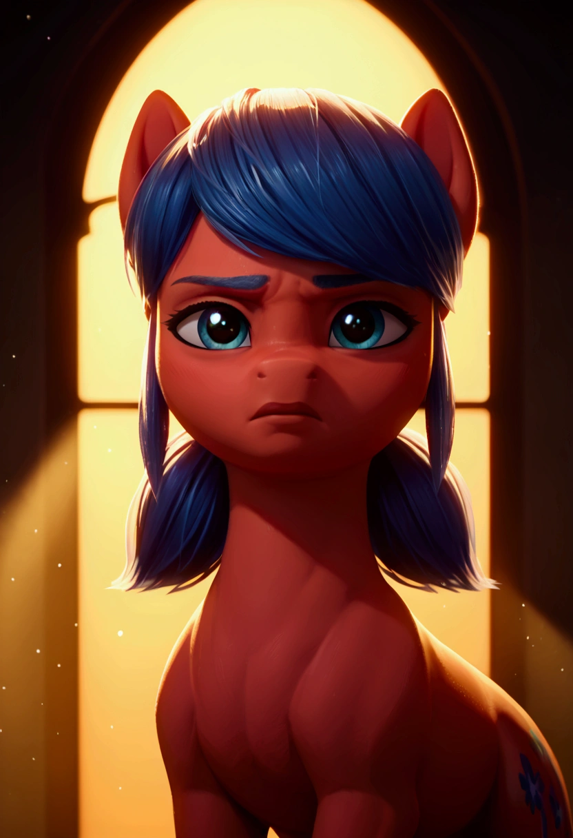 score_9,score_8_up,score_7_up,score_6_up, ((my little pony)), radiant lighting, vibrant colors, whimsical atmosphere, 8K, high resolution, highly detailed, masterpiece, (stern look), ((pony body)), (((Marinette Dupain-Cheng)))