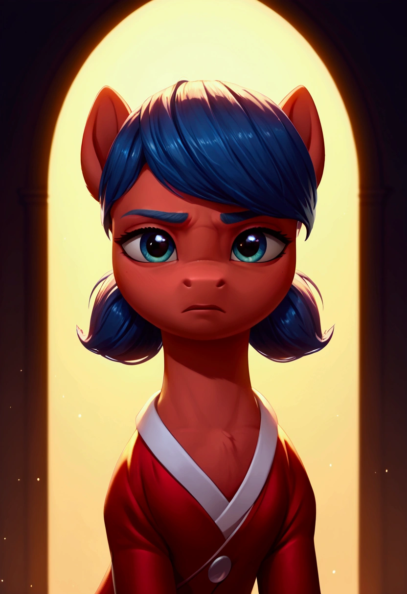 score_9,score_8_up,score_7_up,score_6_up, ((my little pony)), radiant lighting, vibrant colors, whimsical atmosphere, 8K, high resolution, highly detailed, masterpiece, (stern look), ((pony body)), (((Marinette Dupain-Cheng)))