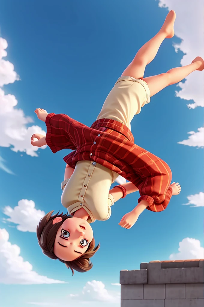 A anime girl , falling,in sky, beutiful face ,haie in air,