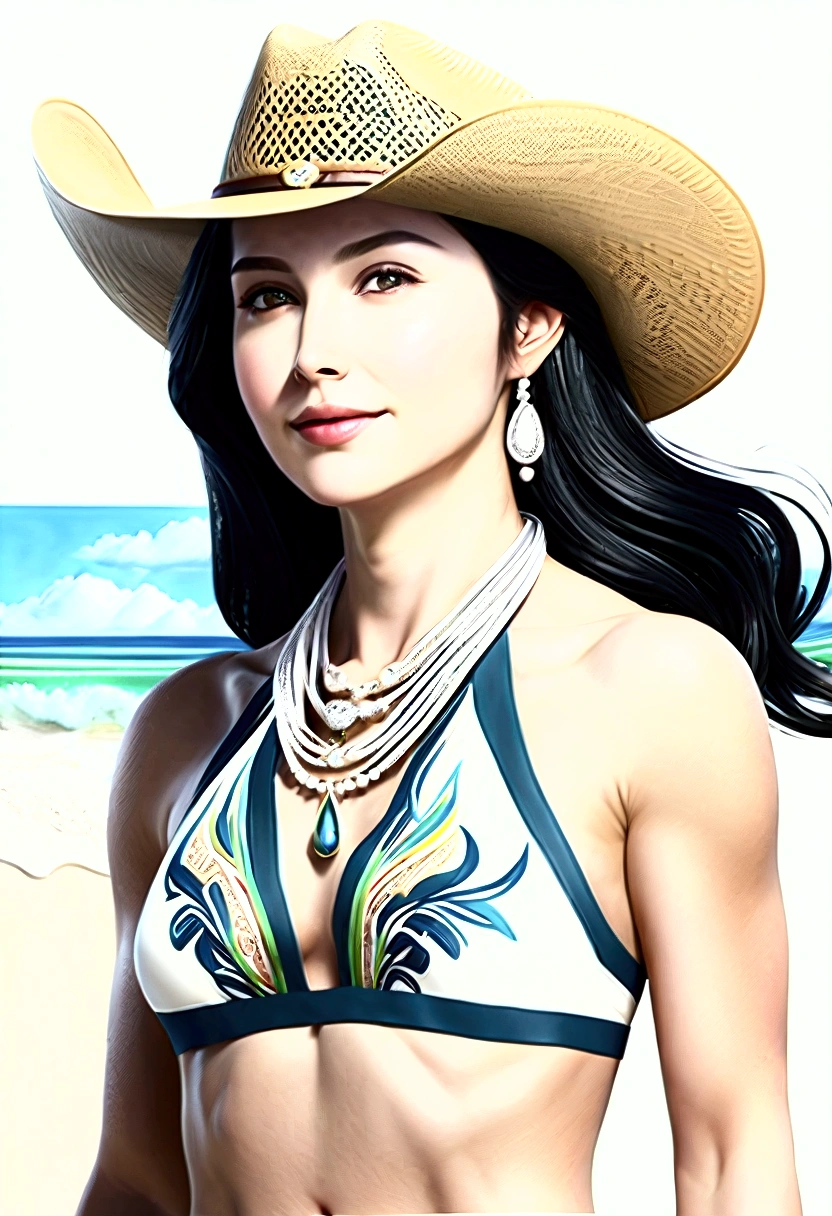 ((Masterpieces with up to 16K resolution:1.6)),Highest quality,it is really amazing,Very detailed,Ultra-high resolution,(Real:1.5),(Realistic:1.5),Increased depth of field,Cinematic Light,
Elegant mature woman,
Long black hair,(Exquisitely detailed face:1.5),Face with a gentle expression,Translucent white skin,Very sensitive skin,Great proportions,Anatomically correct body,
Sexy bikini swimwear,Artistic design,Beautiful and detailed pattern,Detailed fabric texture,Gorgeous necklace,
Coastal landscape at dusk,Dark clouds and dark sky,delay々Continuing sandy beach, Deserted Beach,Dark sea surface,
(Cowboy Shot:1.6),