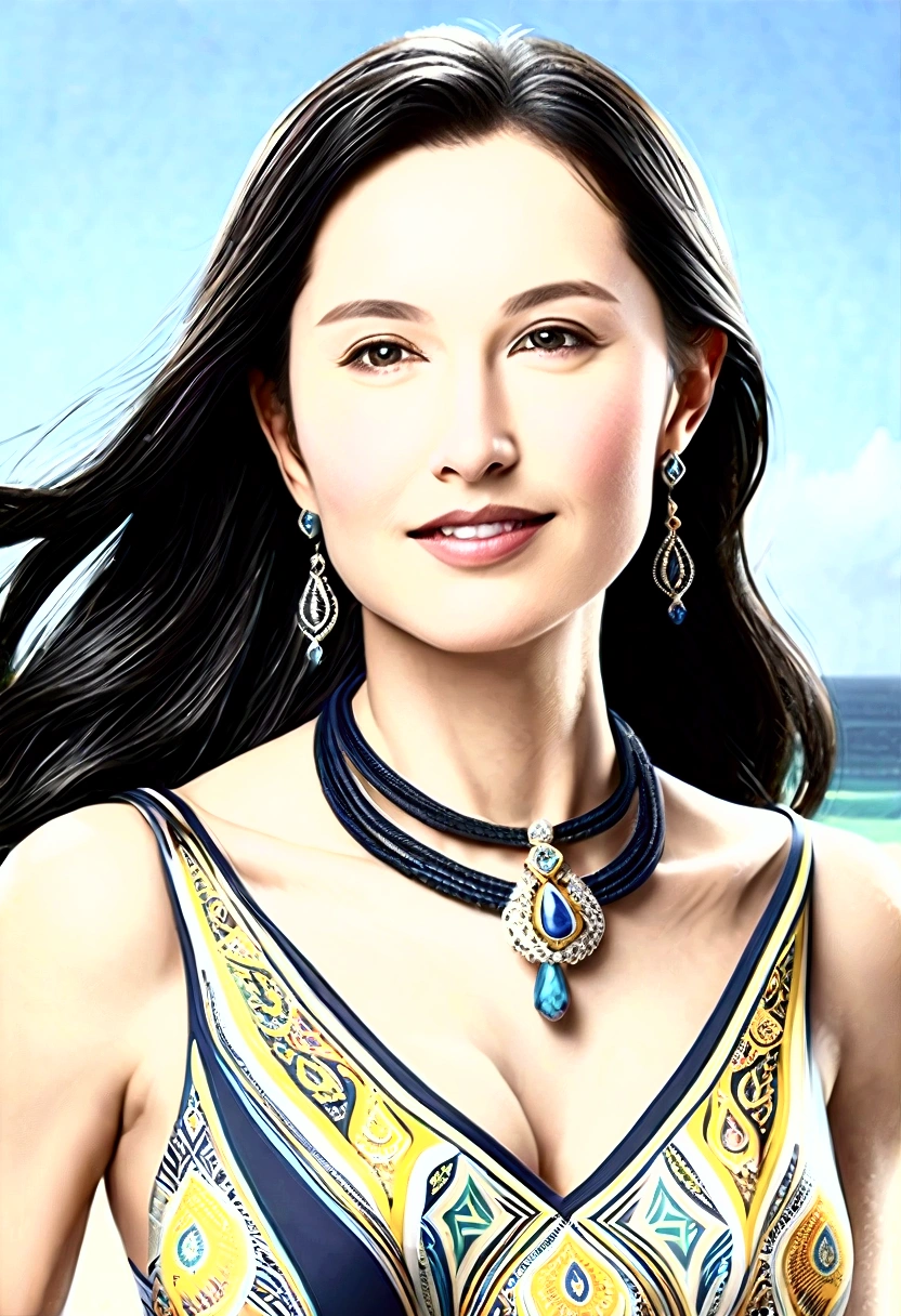 ((Masterpieces with up to 16K resolution:1.6)),Highest quality,it is really amazing,Very detailed,Ultra-high resolution,(Real:1.5),(Realistic:1.5),Increased depth of field,Cinematic Light,
Elegant mature woman,
Long black hair,(Exquisitely detailed face:1.5),Face with a gentle expression,Translucent white skin,Very sensitive skin,Great proportions,Anatomically correct body,
Sexy bikini swimwear,Artistic design,Beautiful and detailed pattern,Detailed fabric texture,Gorgeous necklace,
Coastal landscape at dusk,Dark clouds and dark sky,delay々Continuing sandy beach, Deserted Beach,Dark sea surface,
(Cowboy Shot:1.6),