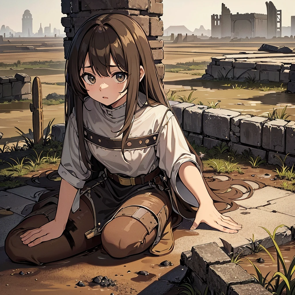 ((((Solo))))、Best illustrations、Best Quality、、(Old ruins、desert。Grass)、Fall to the floor、(Black, muddy swamp)、(10 medieval knights)、battlefield、(White background)、explosion、rubble、destruction