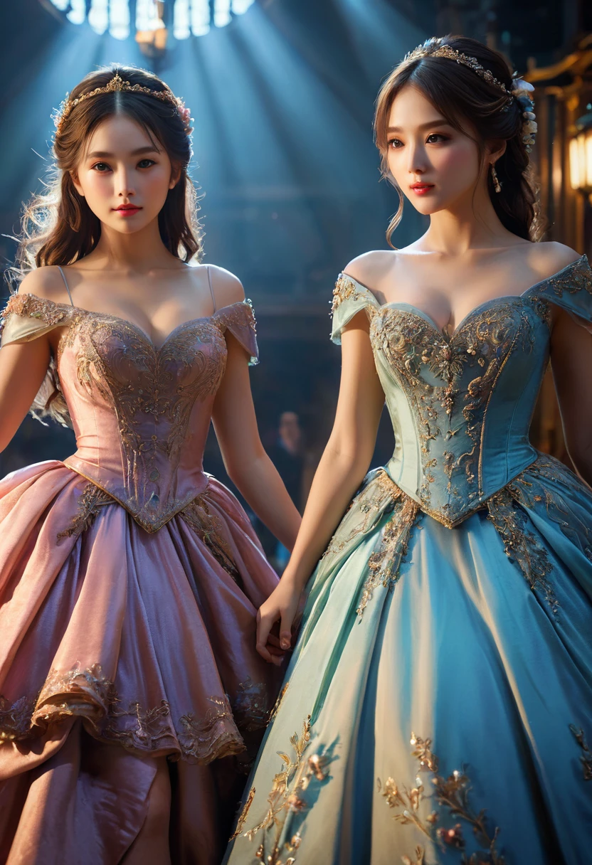A detailed, high-quality Stable Diffusion prompt for the given topic would be:
two girls, roromiya, ririchiyo, ascot, (best quality,4k,8k,highres,masterpiece:1.2),ultra-detailed,(realistic,photorealistic,photo-realistic:1.37),extremely detailed eyes and face,longeyelashes,beautiful detailed eyes,beautiful detailed lips,beautiful dress,intricate details,cinematic lighting,vibrant colors,dramatic lighting,fantasy,digital art