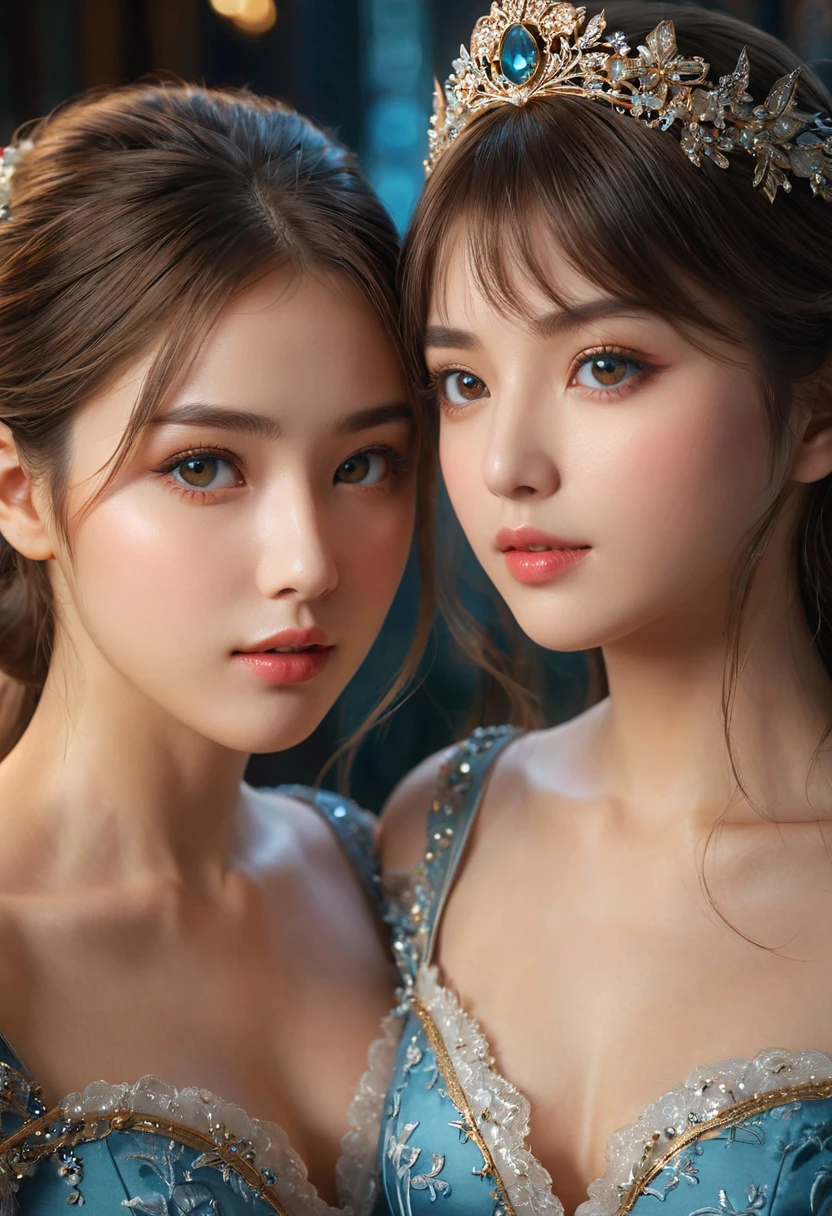 A detailed, high-quality Stable Diffusion prompt for the given topic would be:

two girls, roromiya, ririchiyo, ascot, (best quality,4k,8k,highres,masterpiece:1.2),ultra-detailed,(realistic,photorealistic,photo-realistic:1.37),extremely detailed eyes and face,longeyelashes,beautiful detailed eyes,beautiful detailed lips,beautiful dress,intricate details,cinematic lighting,vibrant colors,dramatic lighting,fantasy,digital art