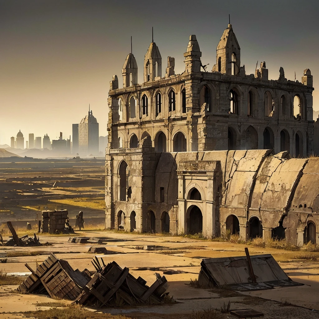 ((((No humans))))、Best illustrations、Best Quality、、(Old ruins、desert。Grass)、Fall to the floor、(Black, muddy swamp)、(10 medieval knights)、battlefield、(White background)、explosion、rubble、destruction