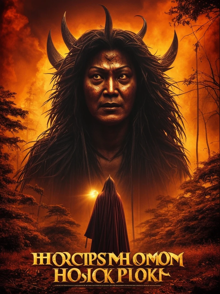 film poster for horror pseudo mockumentary found footage, (the Blair shaman project), Thai horror film, a number of paranormal crew researching supernatural things in the Kamchanod forest, coming to holy and sacred places, scary and tense documentation, breaking taboos and forbidden things, disturbing things mysticism, entry into the astral world, supernatural terror, possession, metaphysical attacks, phasmophobia, rituals inviting evil things, film posters, Thai horror film posters, 1999 films