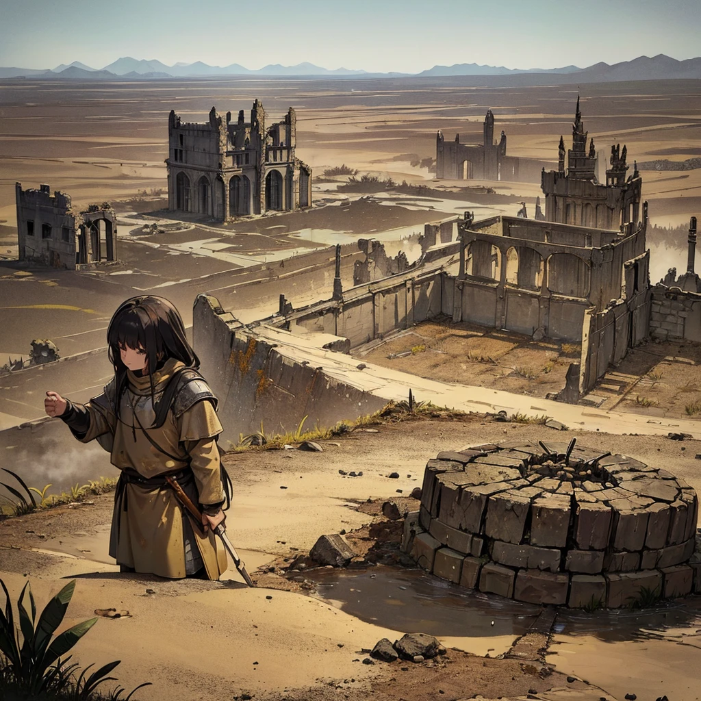 ((((No humans))))、Best illustrations、Best Quality、、(Old ruins、desert。Grass)、Fall to the floor、(Black, muddy swamp)、(10 medieval knights)、battlefield、(White background)、explosion、rubble、destruction、Grass