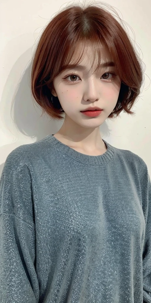 A red-haired girl with short hair and pinched eyes
