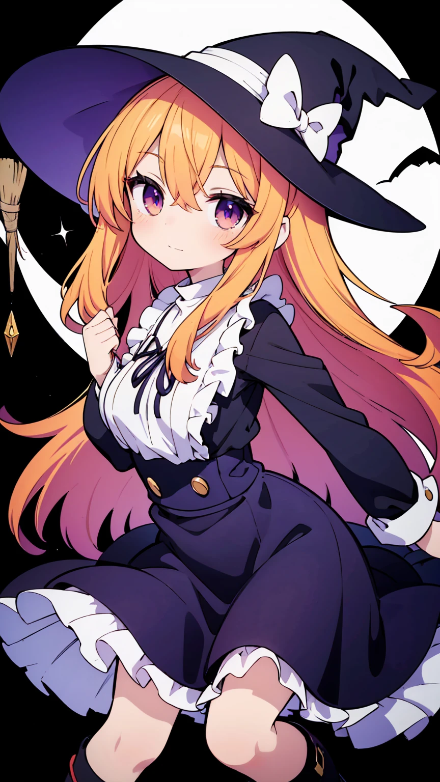Marisa Kirisame is a recurring character in the Touhou Project series, known for her mischievous personality, powerful magic, and iconic witch outfit. Her appearance has evolved slightly over the course of the series, but her defining features have remained consistent, making her one of the most recognizable characters in the Touhou universe. Key Physical Traits: Hair: Marisa's hair is typically depicted as a vibrant red color, often styled in a short, loose ponytail with a prominent fringe. In earlier games, her hair was sometimes portrayed as a darker shade of red or even brown. Eyes: Her eyes are consistently shown as a bright red color, matching her hair and adding to her striking appearance. Attire: Marisa's most recognizable trait is her witch outfit, which consists of: Wide-brimmed hat: A pointed, wide-brimmed hat, often adorned with a white bow or ribbon, sits atop her head. The color of the hat varies, but it is most commonly purple or black. Purple dress: She wears a purple dress with long sleeves and a white collar. The dress is often embellished with lace or other decorative details. Black boots: Knee-high black boots complete her witchy ensemble. Accessories: Marisa accessorizes with various items that reflect her magical abilities and personality, including: Hakama: Loose-fitting hakama pants, typically black or purple, are often worn under her dress for added mobility. Broom: Marisa's signature mode of transportation is a magical bamboo broom, which she rides for both combat and casual flight. Magic bullets: As a magician, Marisa utilizes a variety of magic bullets, often depicted as colorful spheres or projectiles. Overall Appearance: Marisa's overall appearance exudes an air of confidence and mischievous charm. Her bright hair, striking eyes, and witchy attire make her a visually memorable character, while her accessories and magical abilities further enhance her persona as a powerful and eccentric magician. ちびキャラ