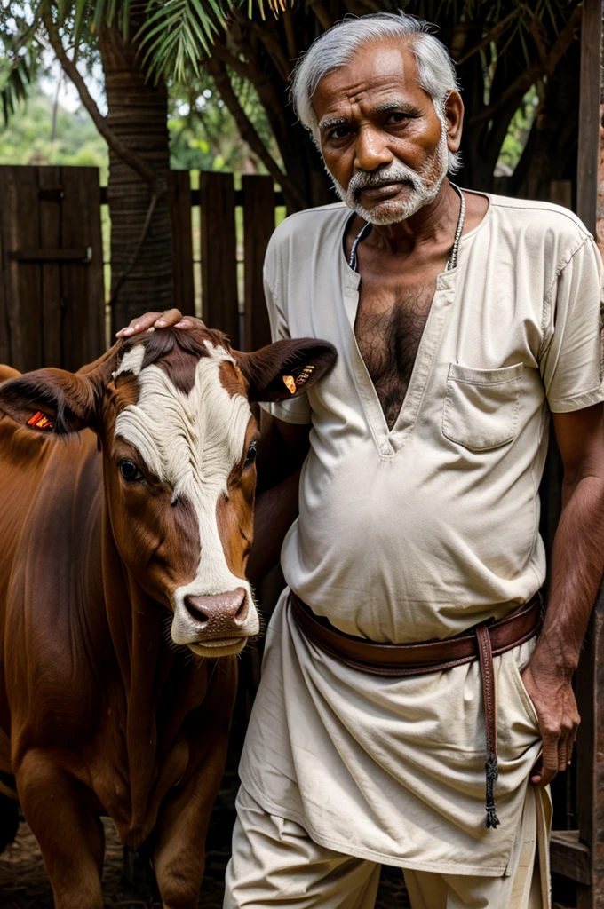 Indian old man with cow