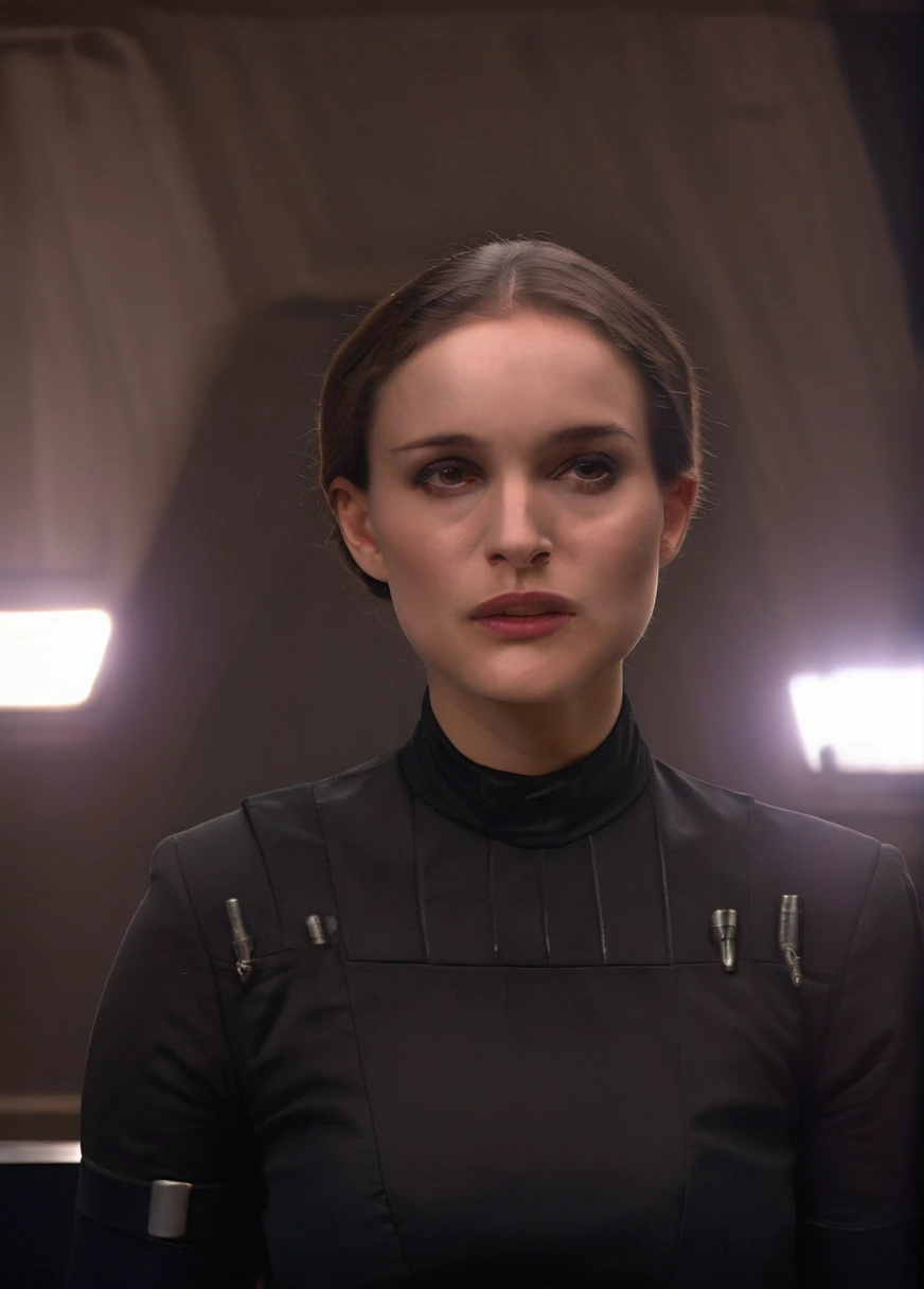 high resolution photo face close-up of p4dme woman sitting in a star wars Imperial officer cantina,looking at camera,black uniform,hair chignon,full body shot,depth of field,volumetric lighting,sunrise,(surreal dramatic lighting shadow)
