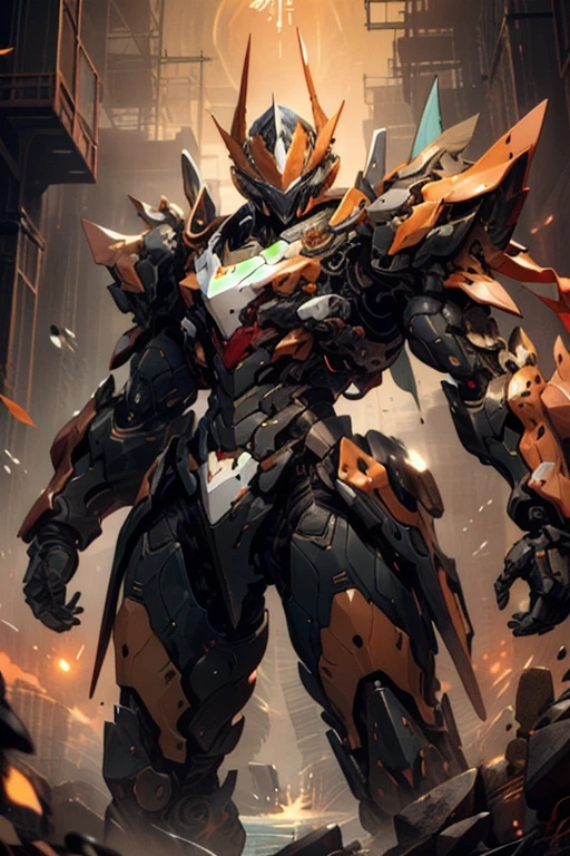 【Red plum tea,紅色Mecha矗立在一望無際的大海中,deep sea,Heavy Armor,strong limbs,Energy core,Power Armor,Armed at all points,best quality,masterpiece,no humans,V-shaped fins,Orange theme ethereal、Mecha、High-tech real style - V 5  【PROMPT】:Antique bronze texture    16:9   -- at 5   索尼相機攝影方式  】   -- at 5