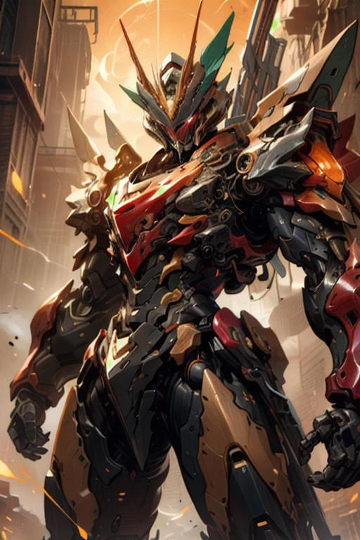 【Red plum tea,紅色Mecha矗立在一望無際的大海中,deep sea,Heavy Armor,strong limbs,Energy core,Power Armor,Armed at all points,best quality,masterpiece,no humans,V-shaped fins,Orange theme ethereal、Mecha、High-tech real style - V 5 【PROMPT】:Antique bronze texture 16:9 -- at 5 索尼相機攝影方式 】 -- at 5