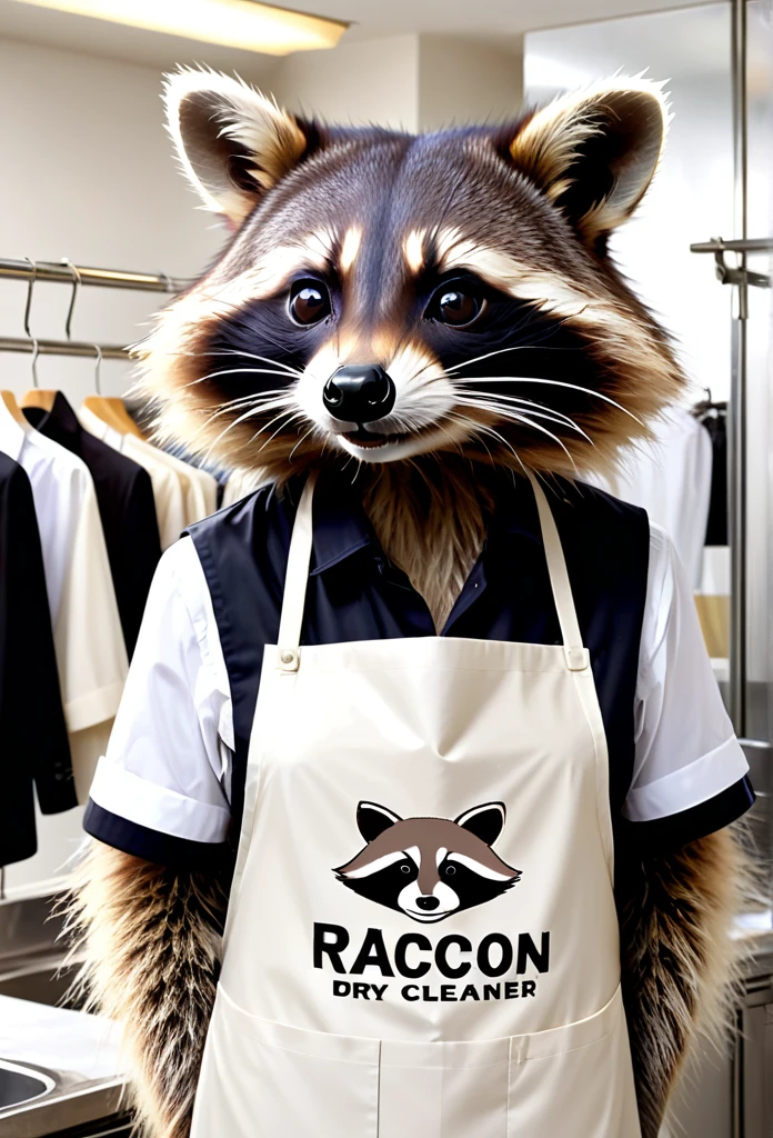 Raccoon Dry Cleaner,Hand washable for a beautiful finish,The best reputation in town,Always busy,Work clothes include an apron,Foamy front paws
