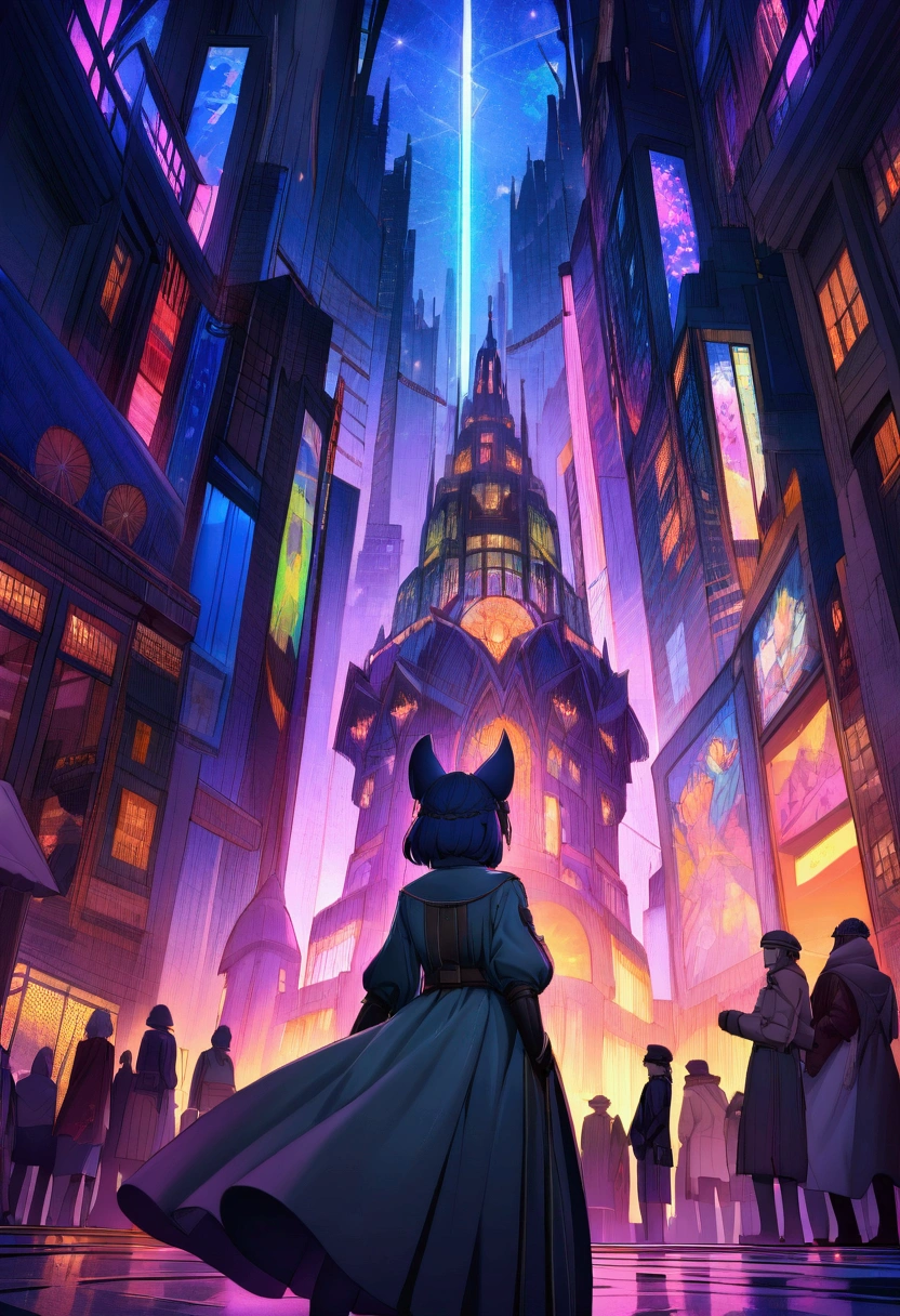 A cityscape of neon and stonework at night, bathed in the glow of art deco aesthetics and surrounded by towering skyscrapers. The streets of the city are filled with streams of colorful lights, reflections and atmosphere. The buildings rise high in the sky, adorned with holographic billboards and flashing neon signs that illuminate the city in a vibrant display of technological marvel.
Fantasy city Art Deco diesel-punk, The streets are full of people. The hustle and bustle of the city is apparent as crowds move along the busy sidewalks. The air is filled with the sound of distant sirens and the hum of machines, immersive diesel-punk.
The streets reflect the glow of neon as they navigate the labyrinthine streets with precision and purpose.. The cityscape serves as a backdrop for anthro characters who sulk in the shadows as the rain continues to fall., the rain covers the art deco statues and illuminated neon signs, the architecture of the 1940s. Every reflection, every wet surface, and every glow of light is captured in ultra-detailed realism. The image quality is unparalleled, With the prompt demanding the best quality in 8K resolution, it shows the intricacies of this cyberpunk metropolis in stunning clarity.
The color palette of the work is dominated by vibrant neon tones, casting an otherworldly glow on the city and its inhabitants. The juxtaposition of these bold colors against the darkness of the night sky creates a captivating visual contrast, Adding to the surreal and immersive experience.
The lighting in the scene is expertly crafted, focusing on accentuating the city's dieselpunk aesthetic