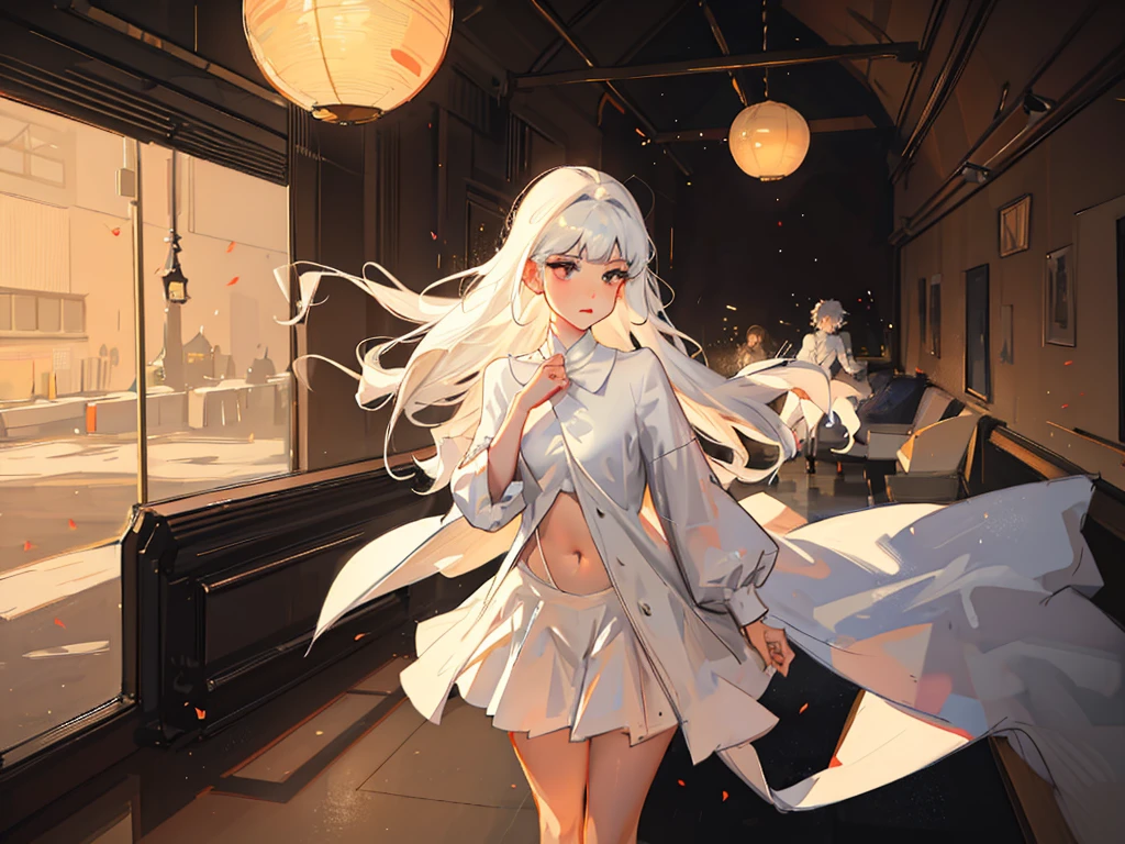 masterpiece, Highest quality, (With two people), (Perfect Face:1.1), (High detail:1.1),dramatic, 1 person, (Pale skin), Boys and Girls, Hold hands、Long road, moon, sun, White clothes and black clothes, Covered navel, Pouting, Covered, Hold hands 詳細な背景, art:artgerm と greg rutkowski, Cinema Lighting,