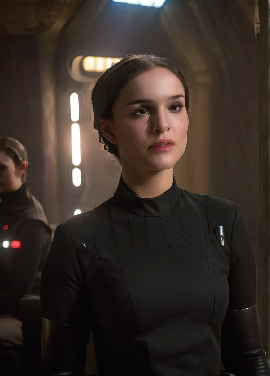 high resolution photo face close-up of p4dme woman sitting in a star wars cantina,looking at camera,black uniform,hair chignon,full body shot,Imperial officer wearing a (color) uniform
depth of field,volumetric lighting,sunrise,(surreal dramatic lighting shadow)
