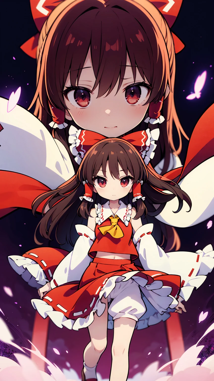 Physical Appearance Hair: Reimu has long, raven hair that she typically ties up in twin buns. Her hair is sometimes depicted as being slightly wavy or curly. eyes: Reimu's eyes are a bright shade of red. Face: Reimu has a small, pointed nose and a delicate mouth. She is often described as being quite attractive. Body: Reimu is a slender young woman of average height. She is often depicted as being physically fit and athletic. Clothing Reimu's typical attire consists of a red and white shrine maiden's outfit. The haori is a short, open jacket that is worn over the kosode, which is a long, flowing kimono undergarment. The hakama are loose trousers that are worn over the kosode, and the tabi are white socks that are worn with sandals. Reimu also wears a red ribbon tied around her waist. Personality Reimu is a carefree and somewhat mischievous young woman. She is often described as being lazy and unmotivated, but she is also quick to take action when necessary. Reimu is also fiercely loyal to her friends and family, and she is always willing to help those in need. Abilities Reimu is a powerful magician with a wide range of abilities. She is skilled in both offensive and defensive magic, and she is also able to fly and teleport. Reimu's most well-known ability is her ability to use danmaku, which is a type of bullet hell attack. Overall Reimu Hakurei is a complex and well-developed character who is a popular figure in the Touhou Project fandom. She is a strong and capable heroine with a relatable personality, and she is sure to continue to be a fan favorite for many years to come,Reimu Hakurei,Chibi Character