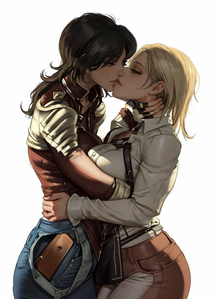 Hardcore Lesbian kissing in tight  white  jeans 