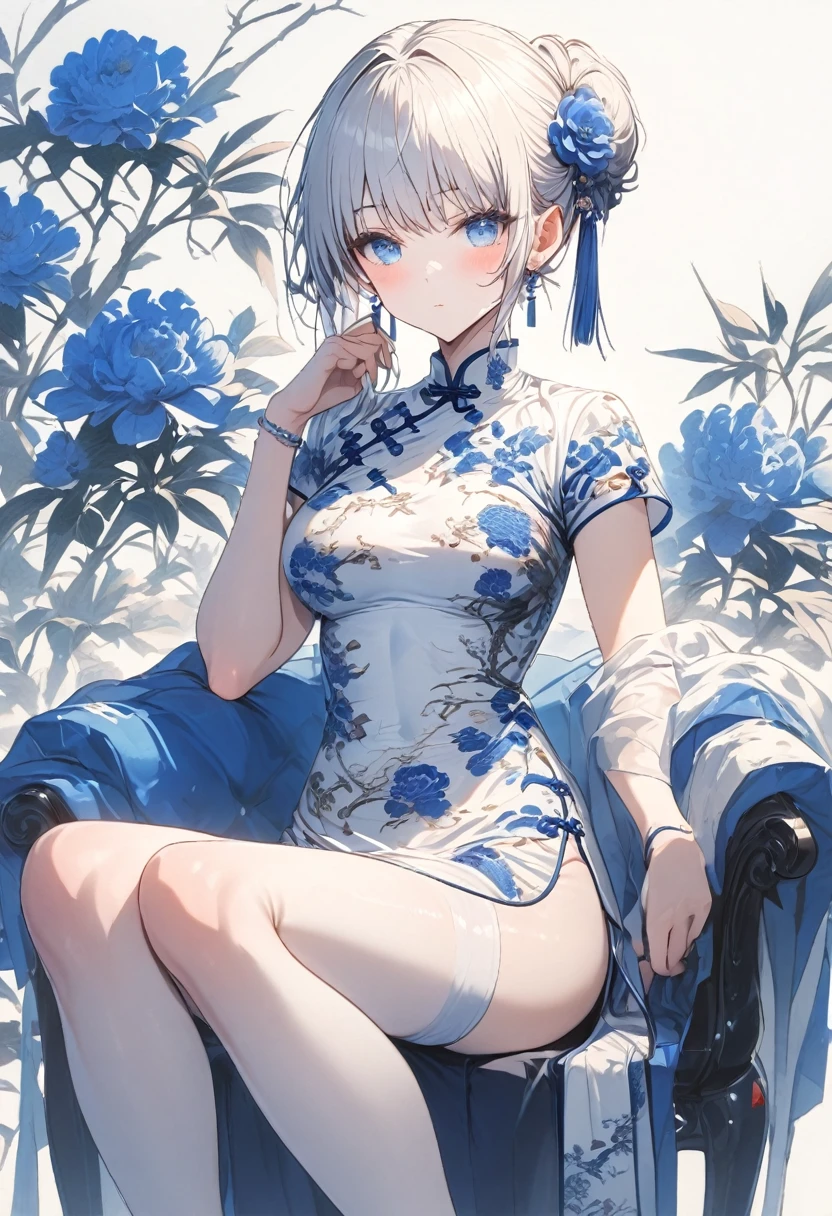 Blue and white porcelain cheongsam