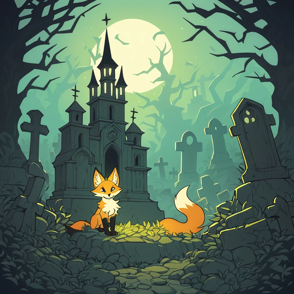 a boneless fox in graveyard art style
