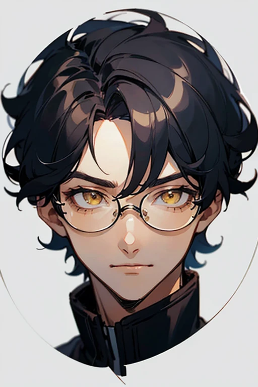 ((best quality)), ((masterpiece)), (detailed), perfect face,Transparent Background,anime boy with glasses and black hair, young anime man, single character, yellow eyes, handsome man, close up head