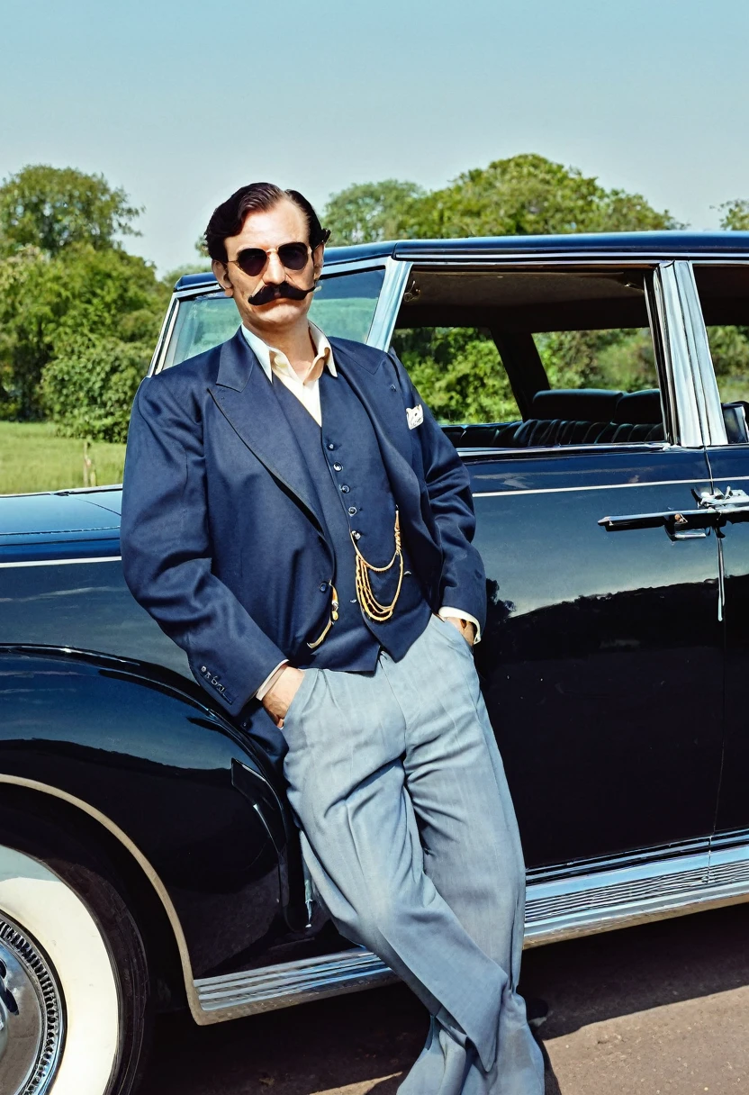 Me as a world's richest person in gangster's look with the age of 25 year with thin moustache.me driving a Lincoln continental and gun is present in my hand with the convoy
