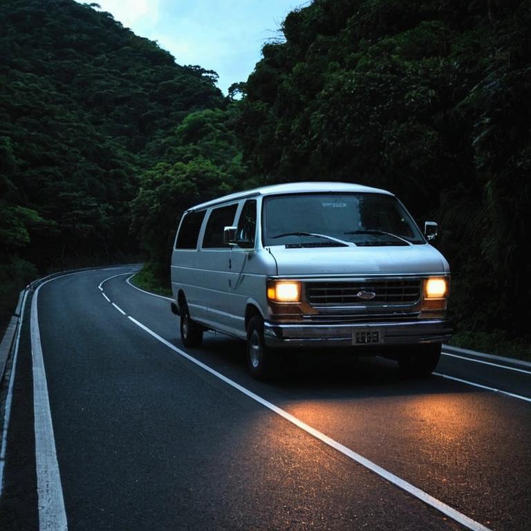 Big van,横穿road的行人,road,Big van即将撞上行人,photo,Thriller,evening