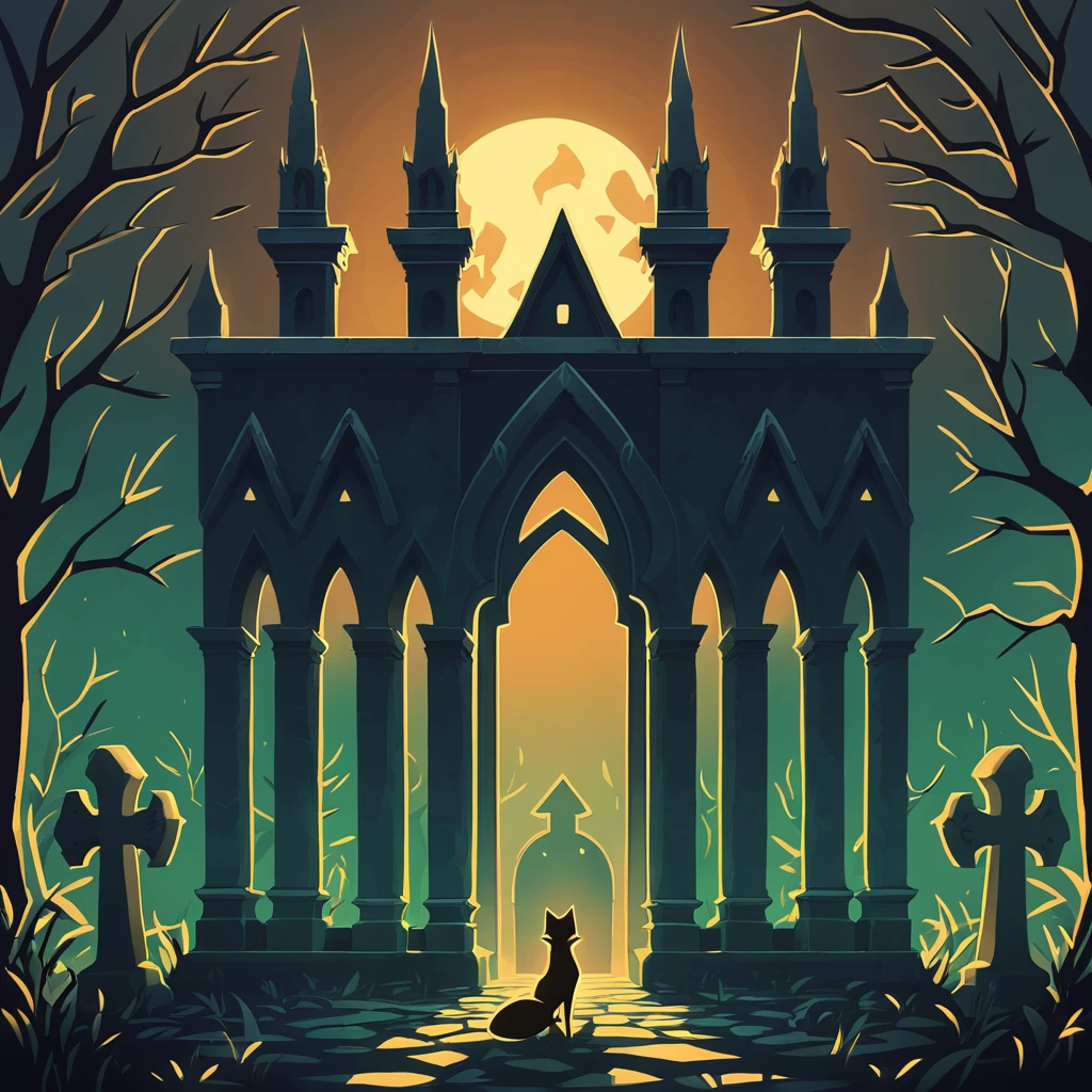 a fox without bones in graveyard art style