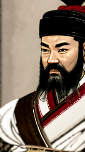 Monochrome,Oriental、(Ancient Chinese man in armor)、(ancient chinese hairstyle male)、As seen in the Romance of the Three Kingdoms々military commander、Highest quality、masterpiece、Ultra-high resolution、(Realistic:1.4)、Game Poster、Crisp and beautiful image quality、Long beard、Embroidered cloth wrapped around a topknot、whole body ,((Skin of color, ),(long heavy black beard):1.2), ( (Very detailed, bloom:1.5), (Highest quality, Concept Art, 4K), (analog:1.2), (high sharpness), (Detailed pupil:1.1), (Painting:1.1), (digital Painting:1.1), Detailed face and eyes, masterpiece, Highest quality, (Very detailed写真:1.1), 8K, photoRealistic, (Black Hair, Dynamic Short Hair), (PurerosFace_v1:0.2), [:(Detailed face:1.2):0.2], sharp, Realistic, Realistic Shadow, 